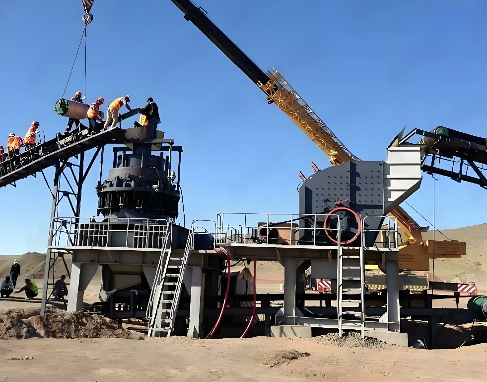 A complete industrial cement crushers production line featuring a primary jaw crusher and conveyor system for high-volume limestone processing.