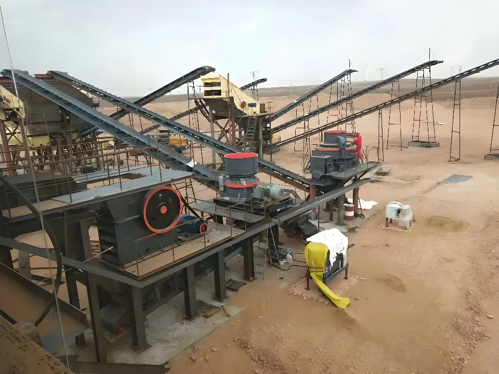 A complete industrial cement crushers production line featuring a primary jaw crusher and conveyor system for high-volume limestone processing.