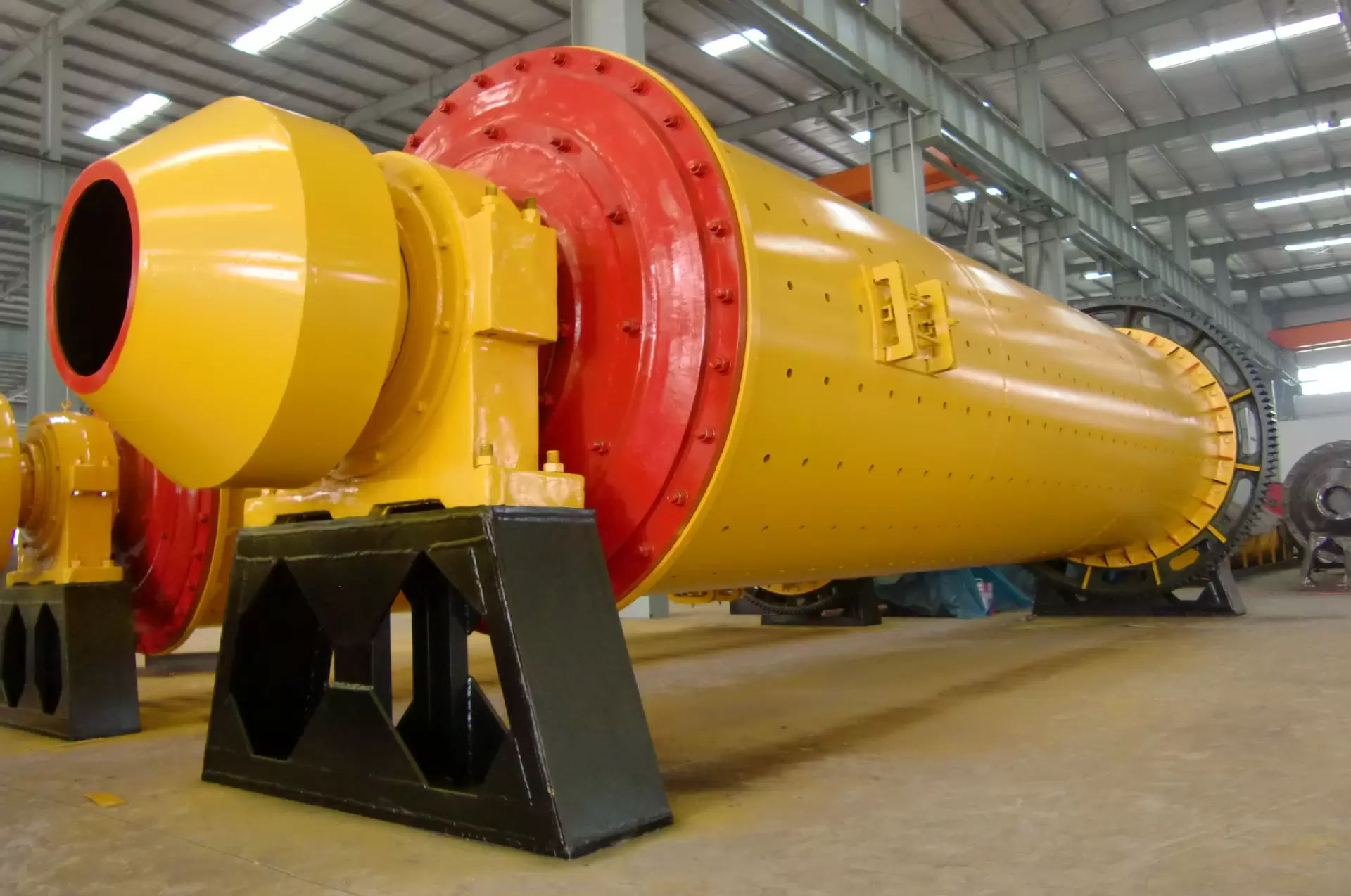 Ball mill grinding system in a professional mineral processing plant showroom