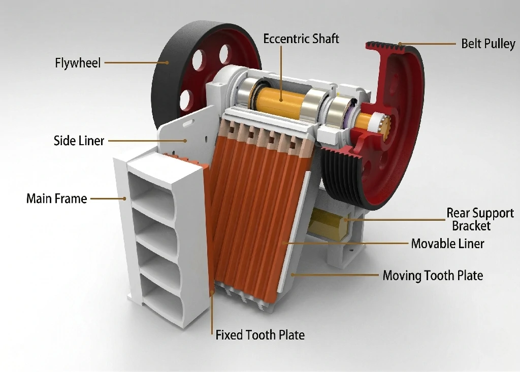 Internal structure and key components of heavy-duty DBM jaw crusher